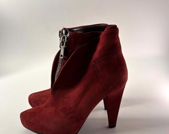 Proenza Schouler Red Suede Ankle Boots: Designer High Heel Shoes
