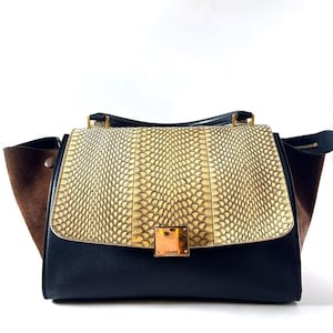 Vintage Celine Trapeze Bag | Gold Python Flap, Tricolor Limited Edition