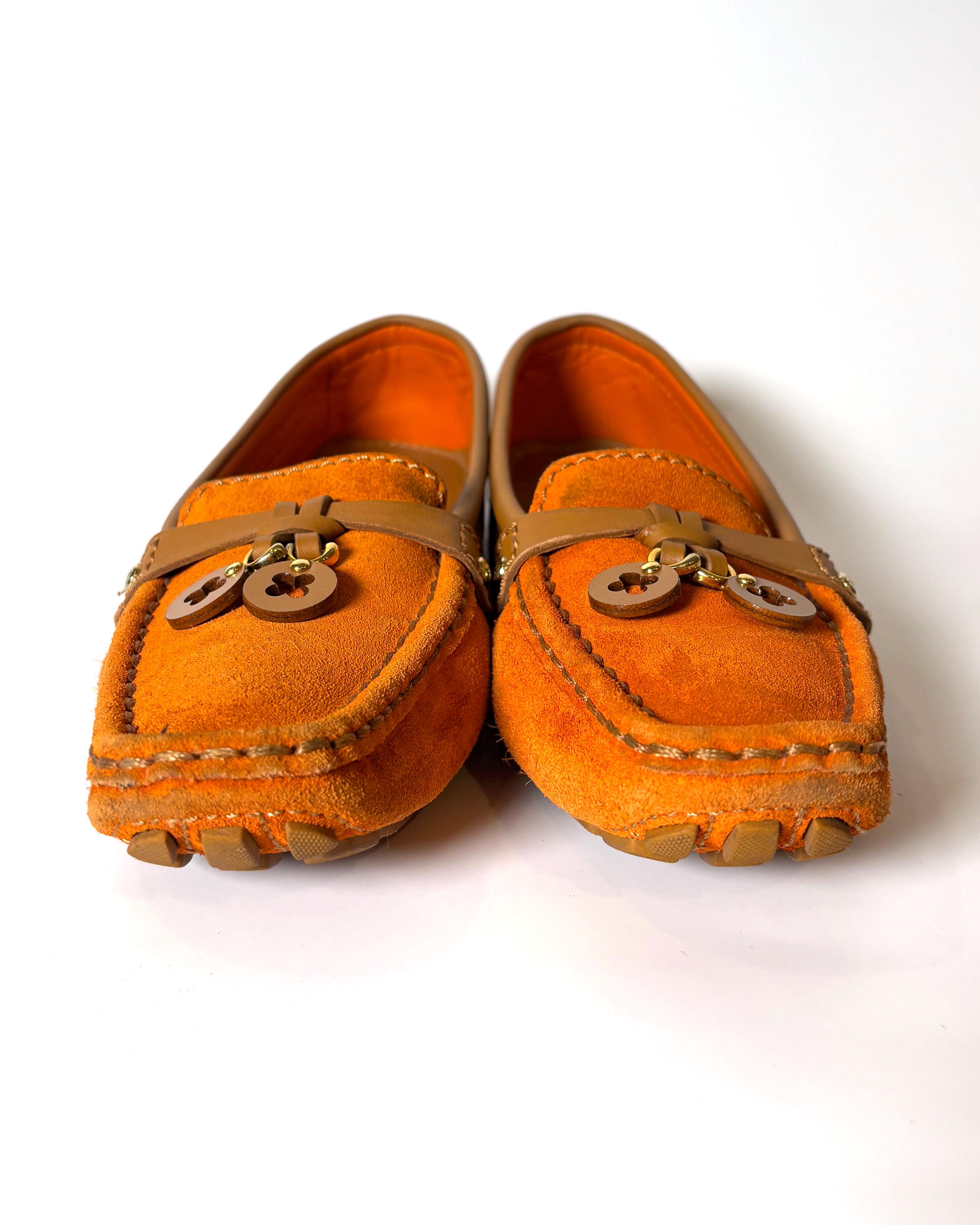 Louis Vuitton Orange Suede Driving Loafers - Italian Leather  display picture 2