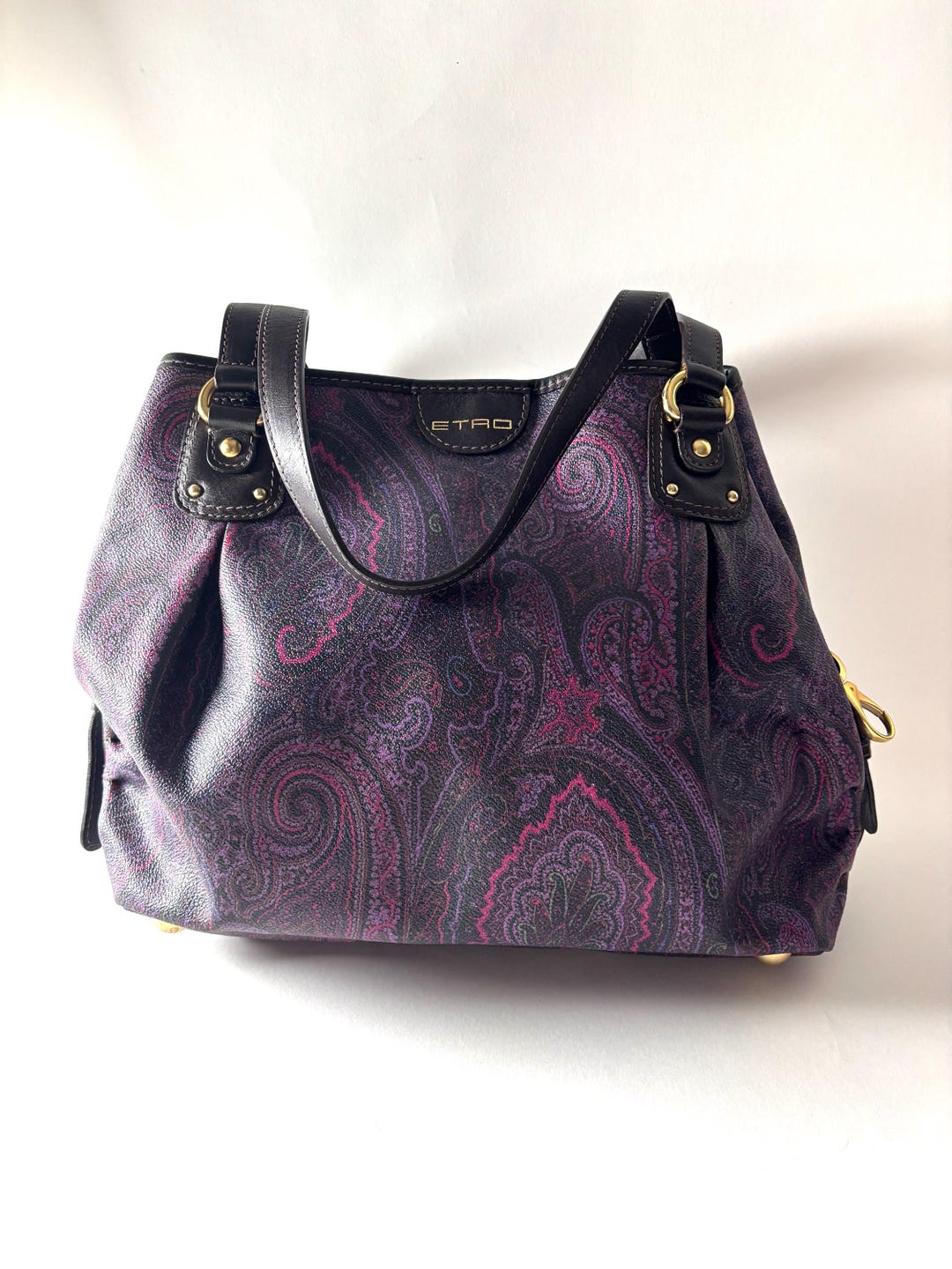 Etro Milano Vintage Coated Canvas and Italian Leather Purple Bag