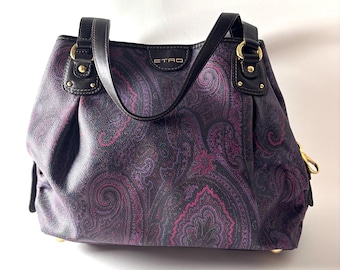 Etro Milano Vintage Coated Canvas and Italian Leather Purple Bag