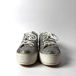 Vintage Miu Miu Silver Glitter Platform Sneakers - Y2K Italian Designer Size 35