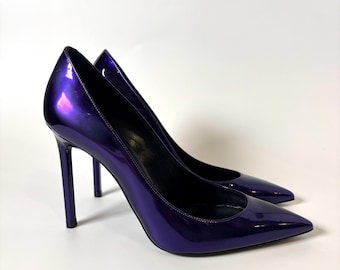 Escarpins à bout pointu Saint Laurent Paris en cuir verni violet métallisé