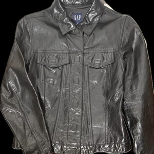 Vintage Gap Leather Trucker Jacket - Etsy
