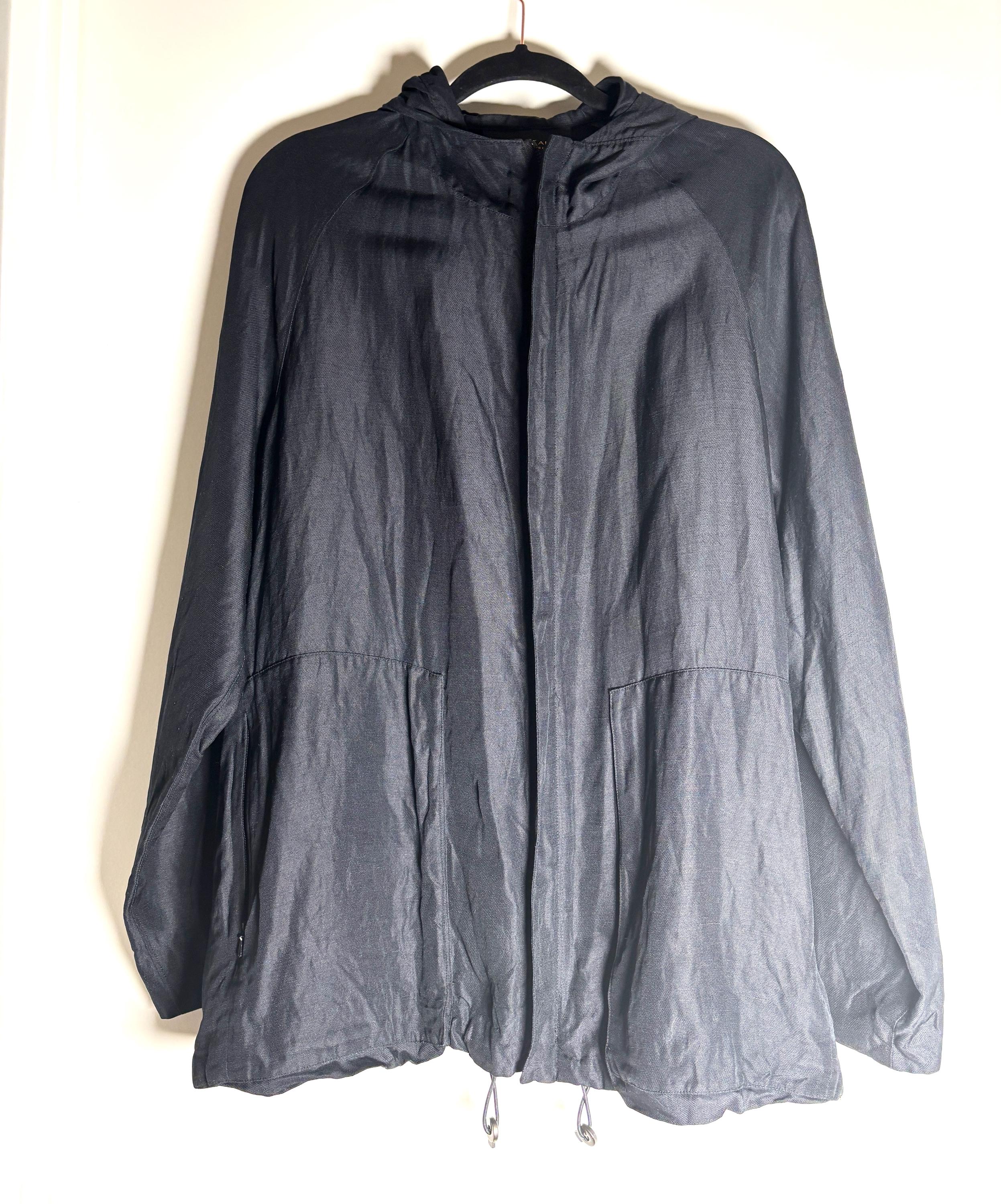 Vintage Donna Karan Linen Silk Jacket • Oversized Hooded Black 