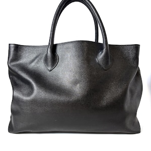 Vintage 90s Furla Black Leather Tote Bag: Italian Designer Handbag
