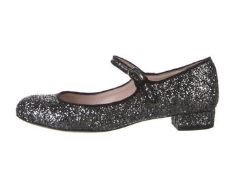 Escarpins Mary Jane vintage en cuir Miu Miu à petits talons carrés pailletés | Chaussures de soirée Y2K
