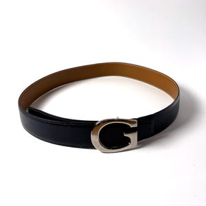 Vintage Gucci G Buckle Belt – Black Leather Designer Belt – Y2K Italian Luxury – Silver Logo Hardware