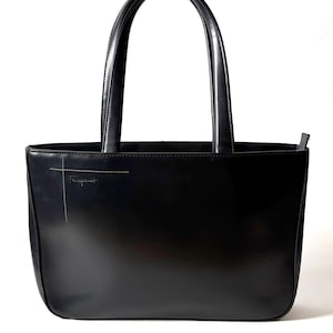 Salvatore Ferragamo Black Leather Tote – Italian Designer, Minimalist Handbag, Vintage Old Money Luxury