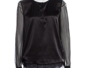 Vintage Alberta Ferretti Silk Blouse: Black Lace Chiffon Top