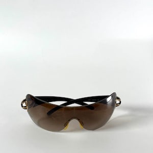 Authentic Chanel Sunglasses Brown Shield Gold Logo Designer Shades