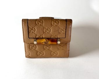 Vintage Gucci Bamboo GG Leather Embossed Monogram Brown Wallet
