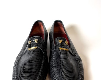 Mocassini vintage Salvatore Ferragamo con stampa effetto lucertola - Morsetto Gancini dorato, taglia 6.5