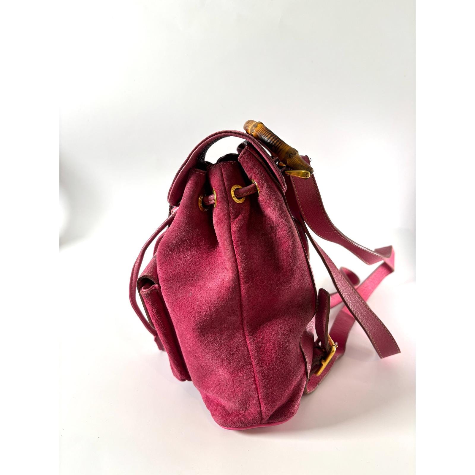 AUTHENTIC Pink Suede Gucci Bamboo Backpack Gucci Calfskin Bamboo Backpack Glossy Pink 1765001  main image 3
