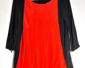 Vintage Costume National Silk Top Black Orange Minimalist Blouse | Italian Designer Colorblock Tunic