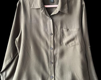 Vintage Lauren Ralph Lauren Light Olive Green Minimalist 90s Silk Shirt