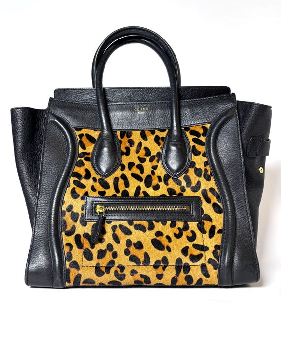 Vintage Celine Leopard Luggage Tote: Calf Hair & Black Leather - Etsy