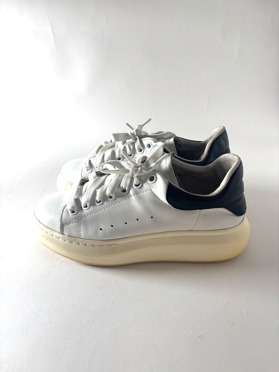 Vintage Alexander McQueen Oversized Sneakers White Leather Black Heel Tab