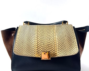sac trapèze Celine vintage | Rabat en python doré, édition limitée tricolore