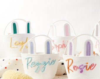 Personalized Easter Basket: Hand-Knitted Cotton Bunny Basket