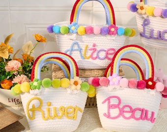 Personalized Rainbow Cotton Rope Handbag: Custom Name Tote Bag,Gift for girls,A unique gift