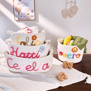 Handgefertigter Babykorb, Personalisierter Babykorb, Personalisierter Baumwollseil-Aufbewahrungs-Geschenkkorb - Benutzerdefinierter Name, Babynamengeschenk, Kindergeschenke