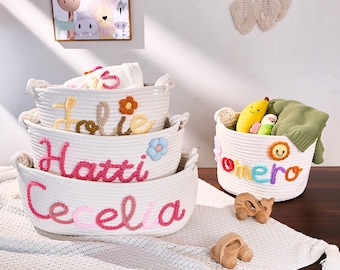 Personalized Cotton Rope Baby Basket: Custom Name Toy Storage