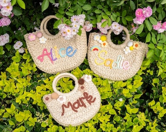 Customizable Handwoven Straw Tote Bag,Boho Beach Bag with Name Embroidery,Personalized straw bag,Gifts for Girls,Mother's Day Gifts