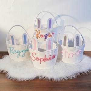 Personalisierte Kaninchenkörbe Babypartygeschenk, personalisierter Osterkorb für Kinder, benutzerdefinierter Name Osterhasenkorb, Osterhaseneimer