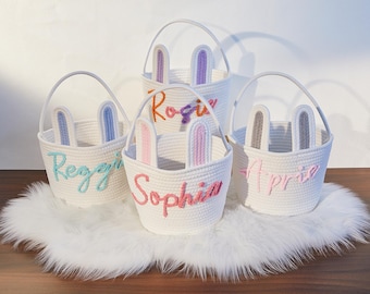 Personalized Easter Bunny Basket: Hand-Knitted Cotton Gift
