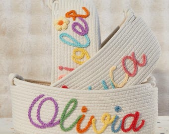 Personalized Baby Basket: Custom Name Nursery Decor, Cotton Rope