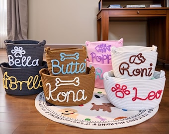 Personalized Pet Basket: Handwoven Cotton Bed, Custom Name & Design