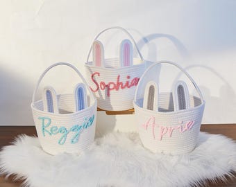 Personalized Easter Bunny Basket: Hand-Knitted Cotton Gift