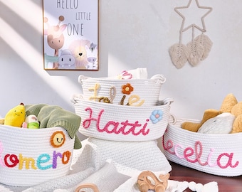 Personalized Baby Basket,Personalized Cotton Rope Storage Gift Basket - Custom Name, Baby Name Gift，Easter Basket,Halloween Gift Basket