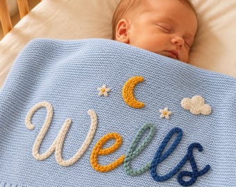 Custom Hand-Embroidered Name Baby Blanket, A Baby Gift,Custom Embroidered Blankets