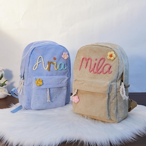 Sac à dos personnalisé en velours côtelé pour enfant, sac à dos personnalisé pour tout-petit, cadeau douillet pour l'école et l'aventure, cartable pour enfant, sac à dos pour enfant, cadeau enfant