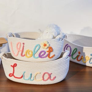 Personalisierter Baumwollseil-Aufbewahrungs-Geschenkkorb - individueller Name, personalisierter Babyparty-Geschenkkorb, Baby-Geschenkkorb, Osterkorb