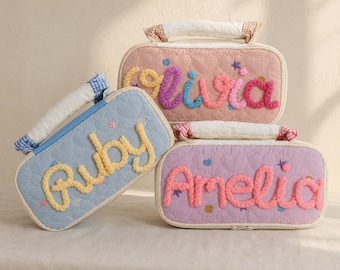 Personalized Pencil Pouch for Kids, Birthday Party Favor Gift, Custom Name School Supply Bag, Cute Canvas Zipper Case for Students