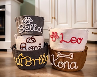 Personalized Handwoven Cotton Pet Basket: Custom Dog/Cat Toy Storage