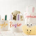 Custom Name Easter Bunny Basket，Easter Bunny Bucket，Easter Basket For Kids - Personalized Bunny Baskets Baby Shower Gift,Cotton Rope Basket