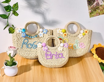 Personalized straw bag,Customizable Handwoven Straw Tote Bag,Boho Beach Bag with Name Embroidery,Mother's Day Gifts,straw bag name