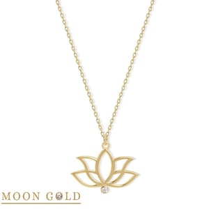 14K Gold Lotus Flower Necklace/Gold Vintage Necklace/Gifts For Her