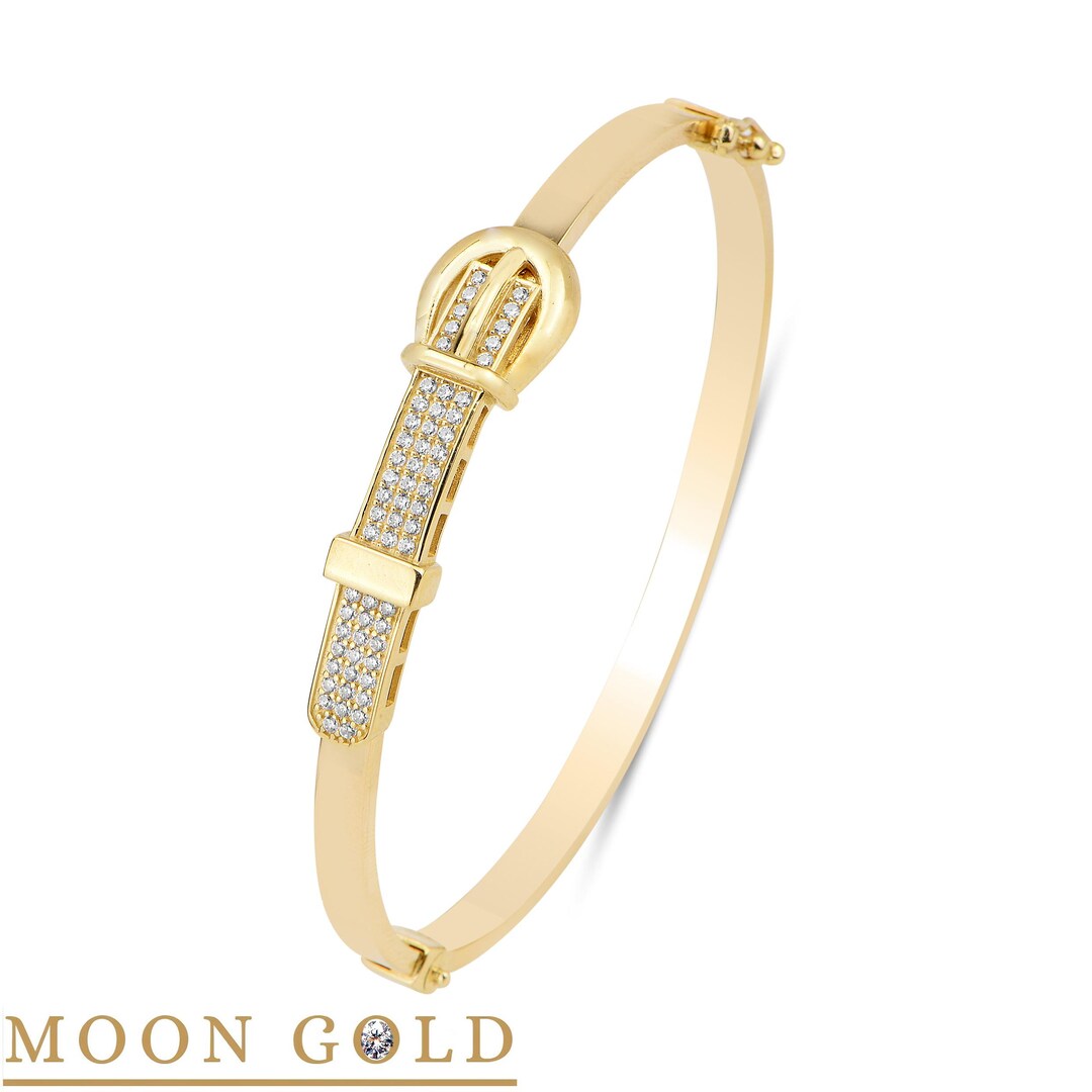 14K Gold Belt Bangle Bracelet: Handmade Real Gold Jewelry - Etsy