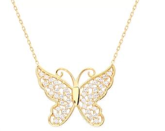 14K gouden vlinderketting/gouden vintage vlinderketting/cadeaus voor haar