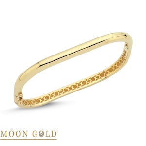 14K Gold Bangle Bracelet/14K Solid Gold Cornered Bangle/Gifts For Her