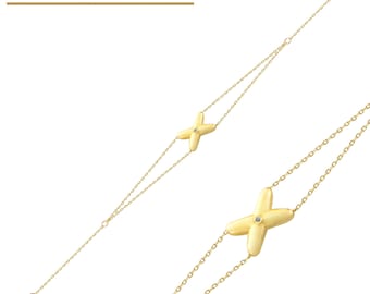 14K Gold Bracelet/Gold Vintage Real Gold X Bracelet Chain/Gifts for Women/