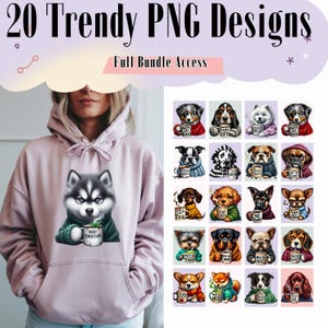 20x Grumpy Dog PNG Bundle, Funny Dog Clipart, Digital Download, Sublimation, T-shirt Design, Grumpy Coffee Dog PNG, Puppy png, Dog Lover PNG