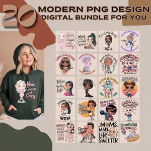 Chibi Black Women PNG Bundle: Mom Quotes, Vintage Clipart (Digital Download)
