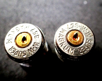 Bullet ear plugs 357 Magnum Silver Nickel Bullet Plug Earrings Bullet Shell u pick your gauge  bullet ear gauges