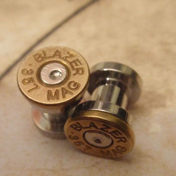Gauges  gauge and plug earrings Plugs earrigs ear plugs 357 Magnum Bullet Gauges Bullet Shell u pick your gauge  bullet ear gauges